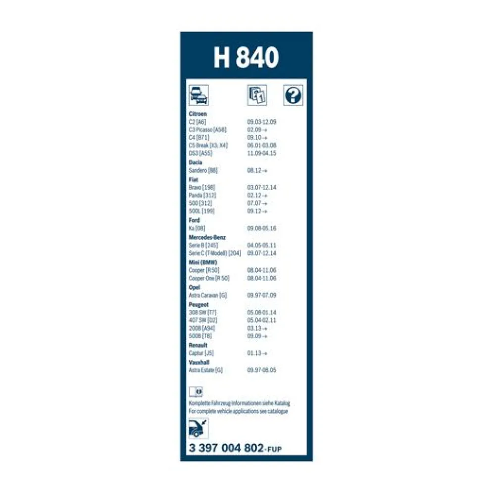BOSCH BALAI D'ESSUIE GLACE ARRIERE H840 X1